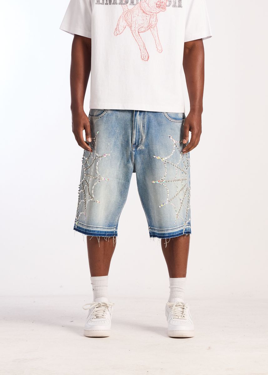 Embellish Crystal Web Jorts (EMB-SUM26-022)