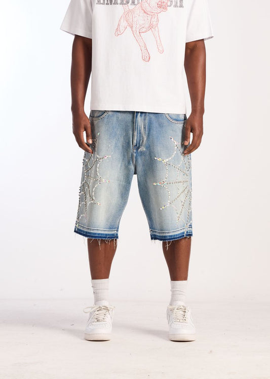 Embellish Crystal Web Jorts (EMB-SUM26-022)