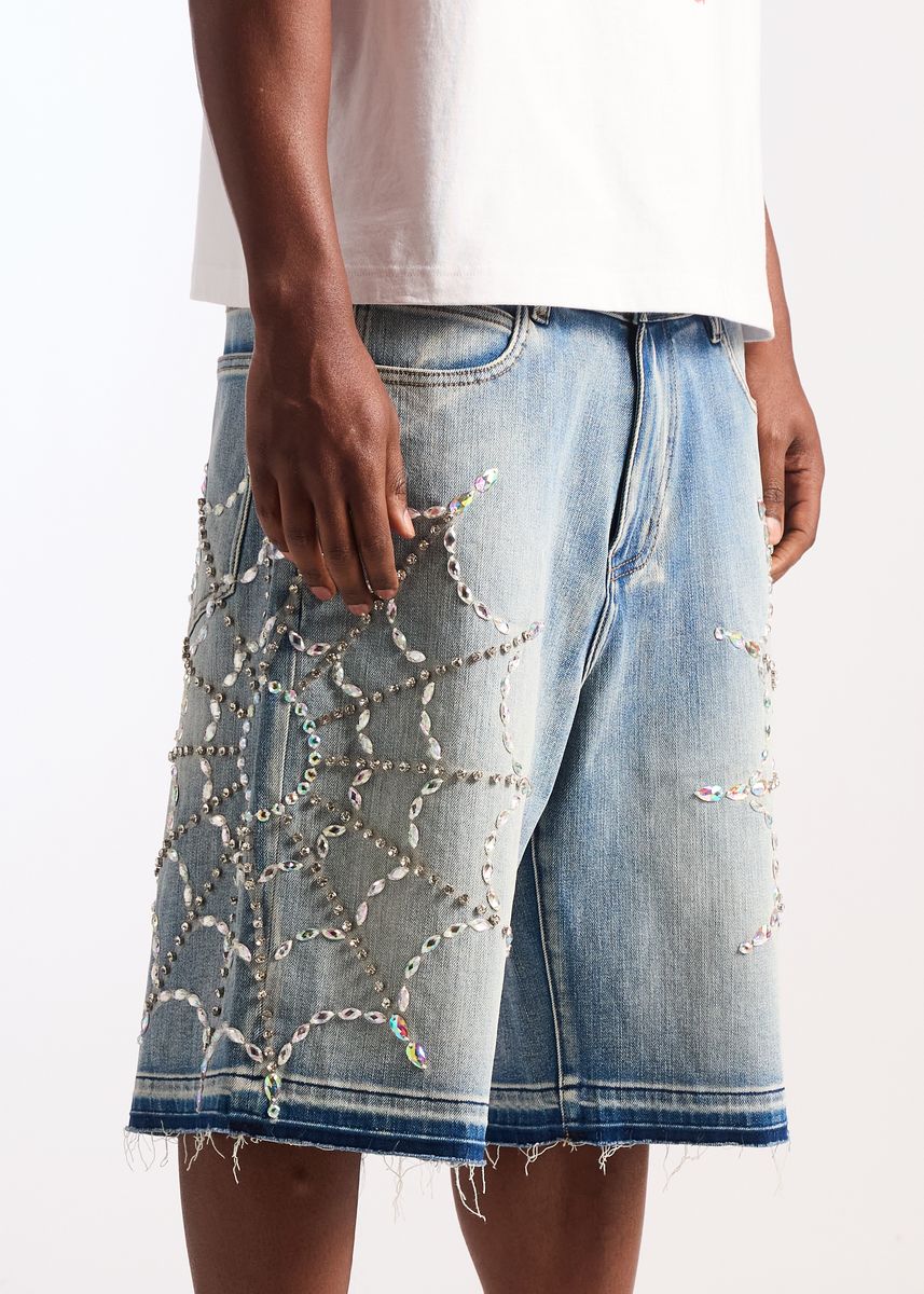 Embellish Crystal Web Jorts (EMB-SUM26-022)