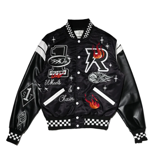 First Row Wheel And Chain Varsity Jacket