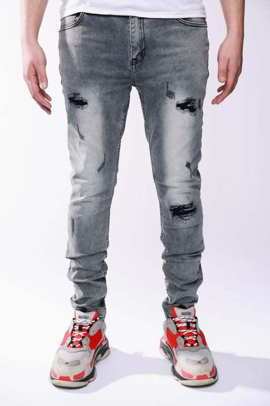 Pali Denim (PALI-PL002) Light Gray Black Rips