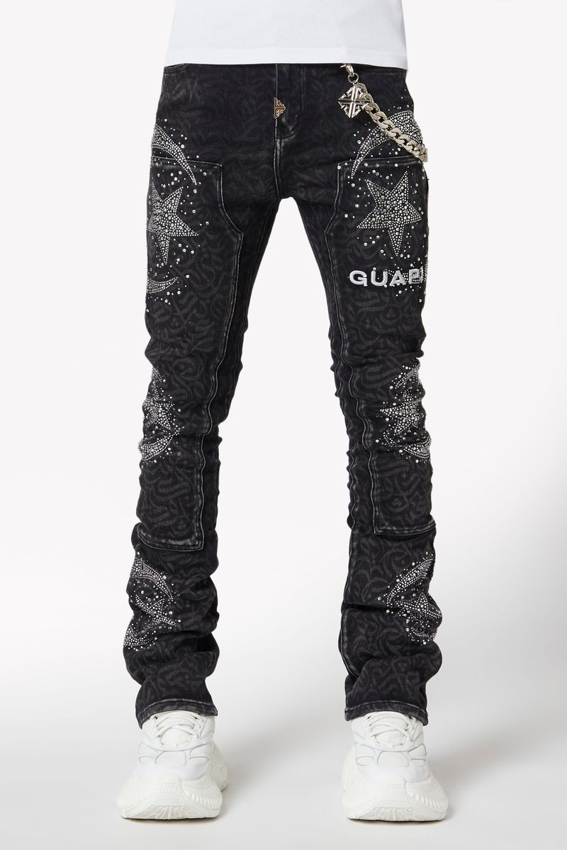 Guapi Obsidian Black Calligraphy Denim