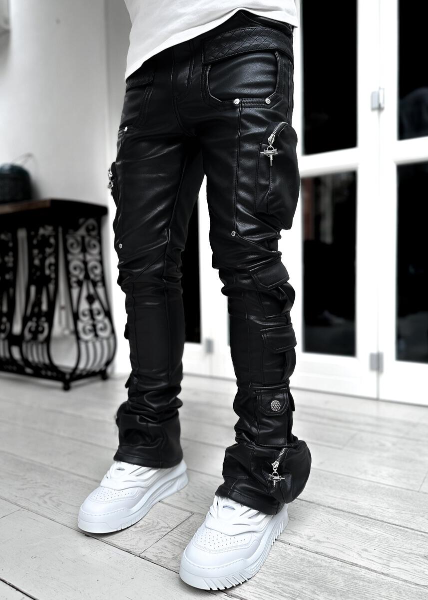 Guapi Obsidian Black Cargo Leather Pant
