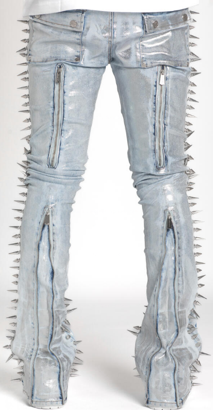 Guapi Steel Blue Spikes Stacked Denim