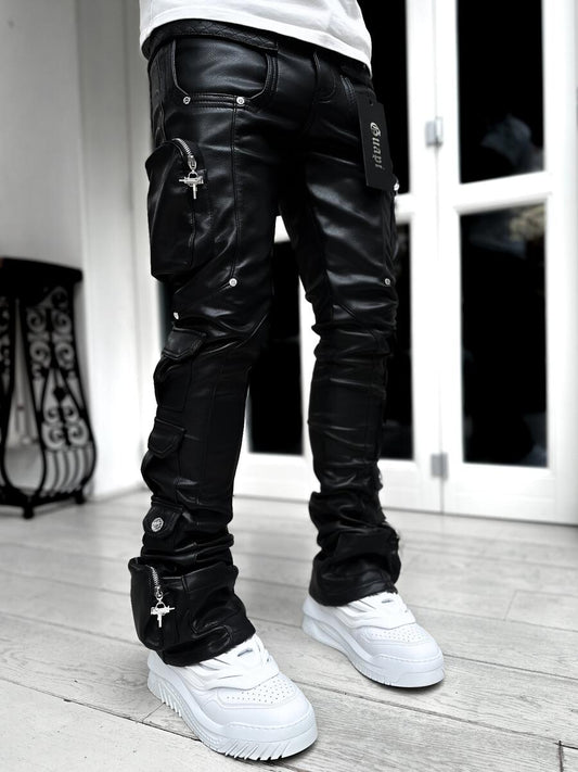 Guapi Obsidian Black Cargo Leather Pant