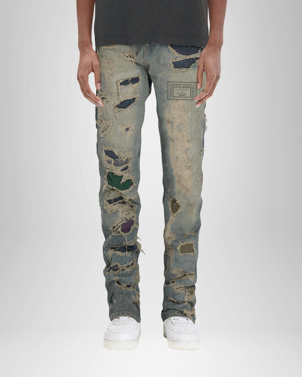 Lifted Anchors Deteroiate Colored Patch Basic Boro Denim