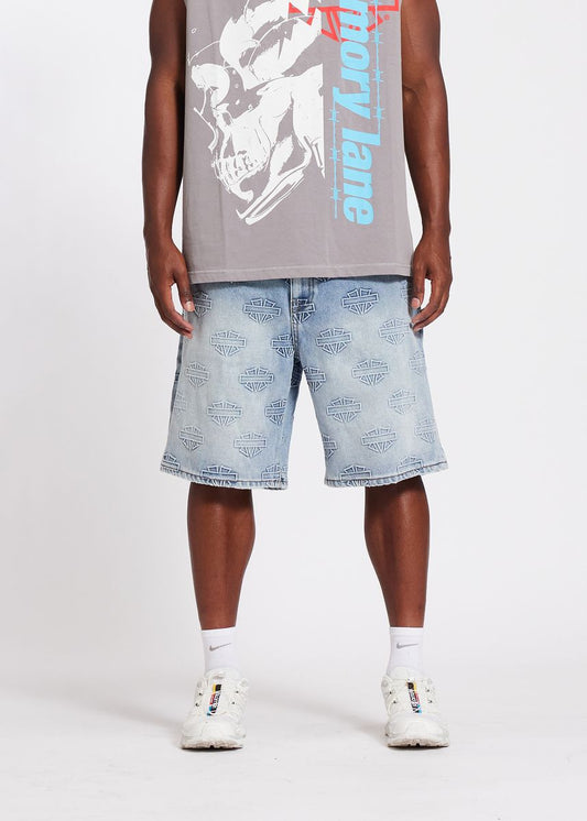 Memory Lane Debossed Pattern Shorts Light Blue