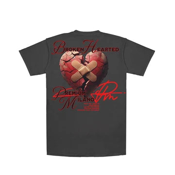 Premium Milano Mens Broken Hearted Crew Neck T-Shirt CT261-112 Charcoal Gray