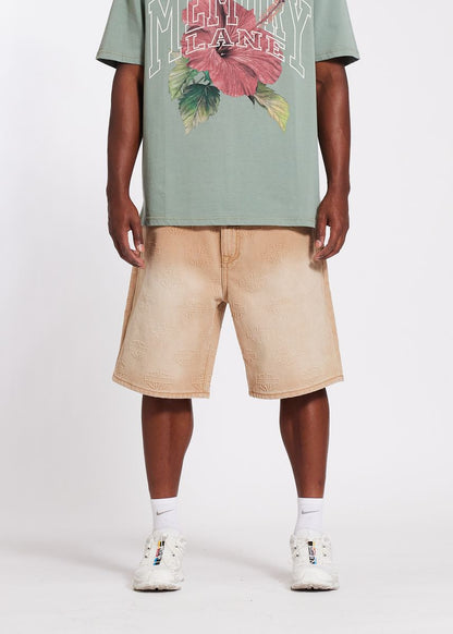 Memory Lane Debossed Pattern Shorts Duck Brown