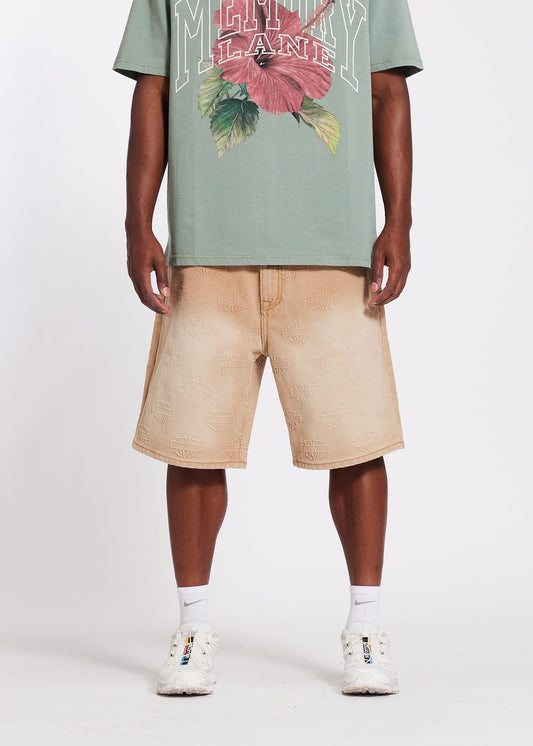 Memory Lane Debossed Pattern Shorts Duck Brown