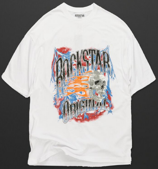 Rockstar Byker White Printed Tee