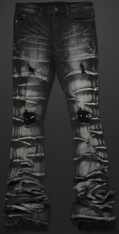 Rockstar Sniper Dark Grey Super Stacked Flare Jean