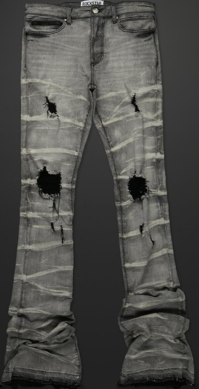Rockstar Sniper Light Grey Super Stacked Flare Jean
