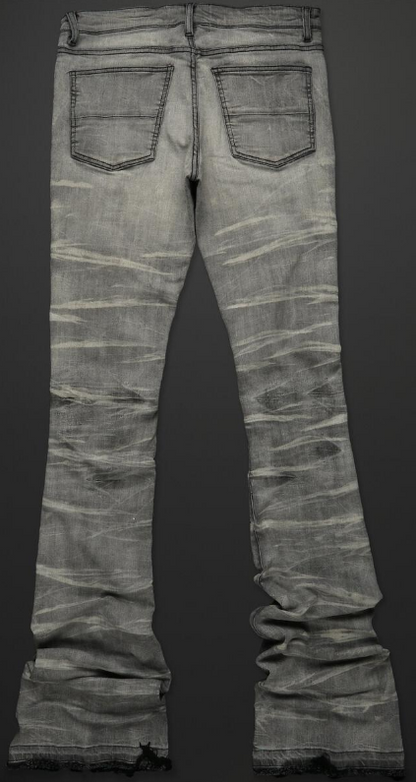 Rockstar Sniper Light Grey Super Stacked Flare Jean