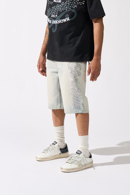 Serenede Side Script Light Denim Shorts