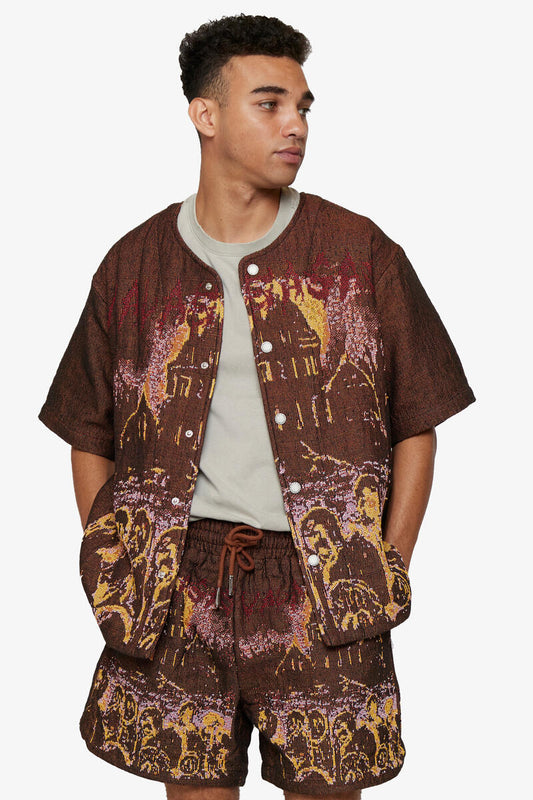 Valabasas Ghost Hand Tapestry Button Down Brown