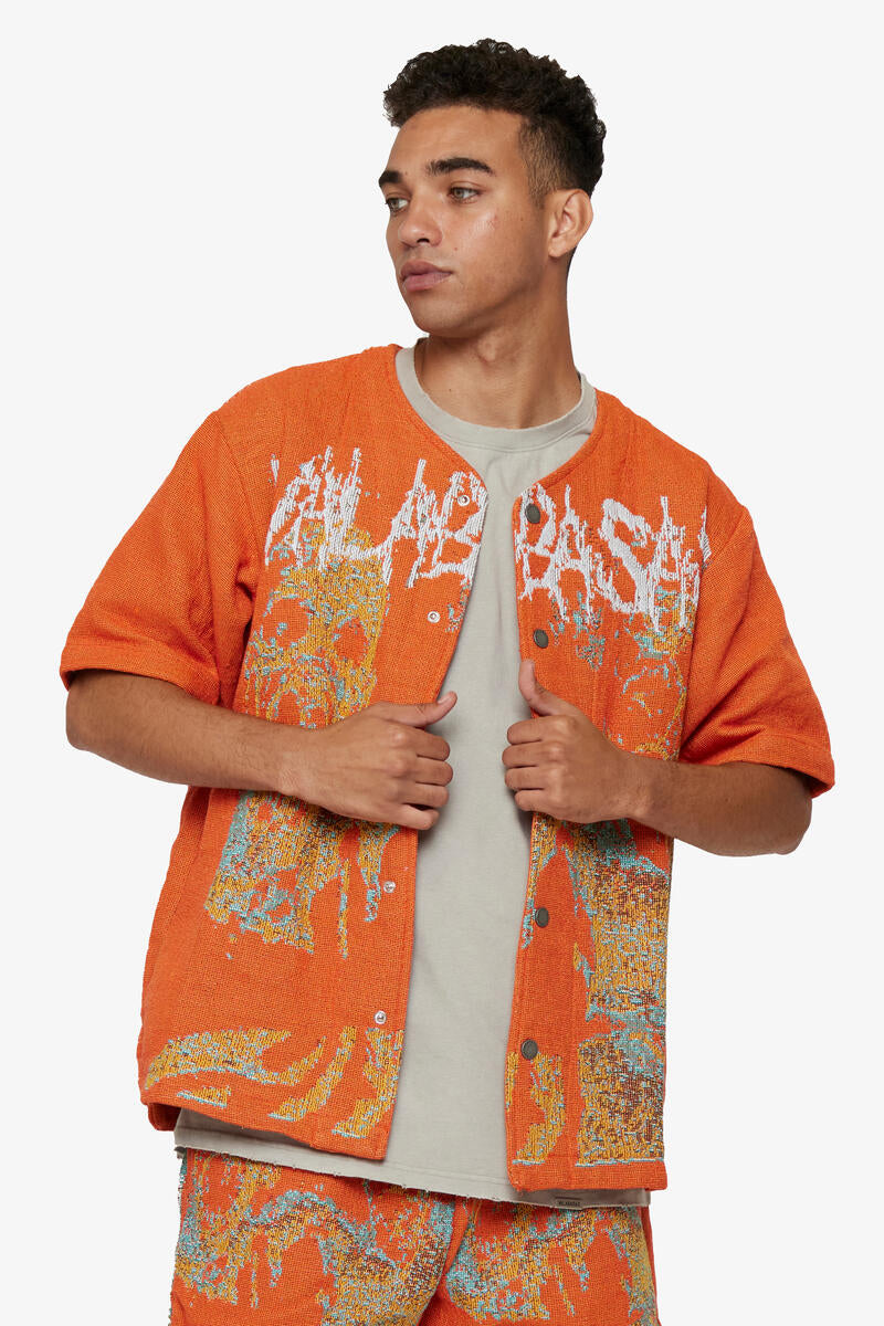 Valabasas Ghost Hand Tapestry Button Down Orange