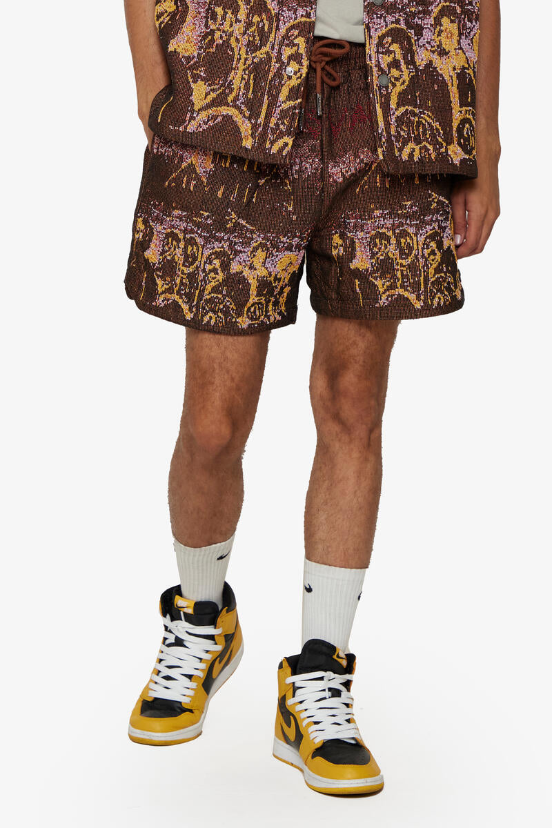 Valabasas Ghost Hand Tapestry Shorts Brown