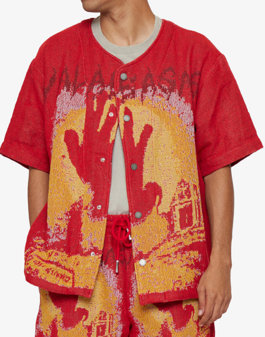 Valabasas Ghost Hand Tapestry Button Down Red