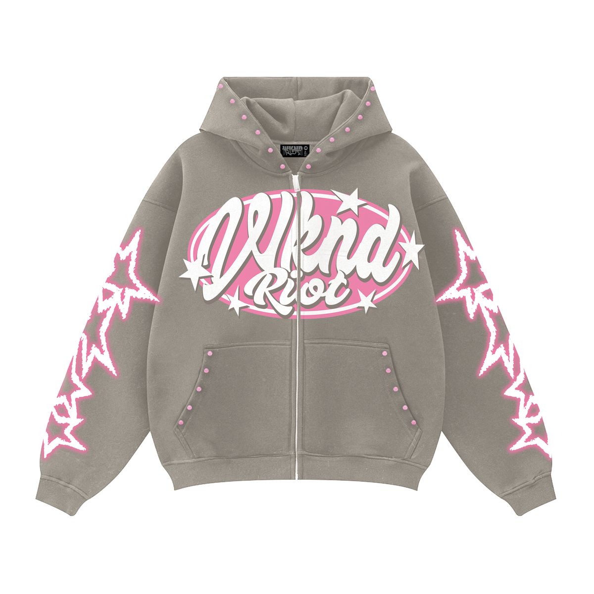 Wknd Riot High Fashion Pink Rhinestone Hoodie