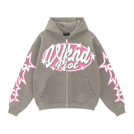 Wknd Riot High Fashion Pink Rhinestone Hoodie