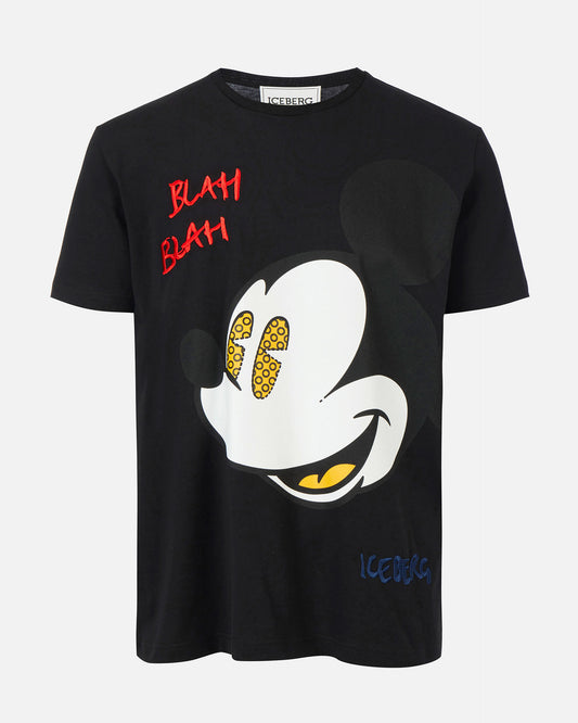 Iceberg T-Shirt With Large Mickey Mouse Logo Black
