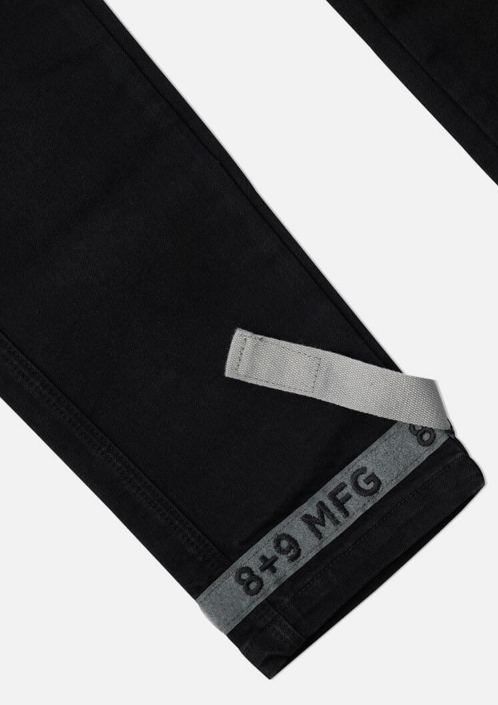 8 & 9 Clothing Jet Black Strapped Up Slim Jeans Grey Straps