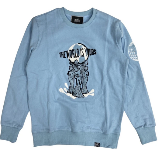 Denim City Chenille World Is Yours Crewneck Carolina Blue