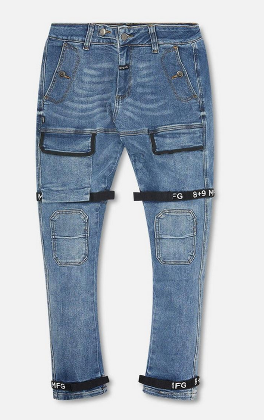 8 & 9 Clothing Strapped Up Utility Pants Light Denim