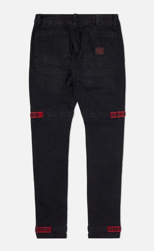 8 & 9 Clothing Strapped Up Utility Denim Jeans (Black/Burgandy)