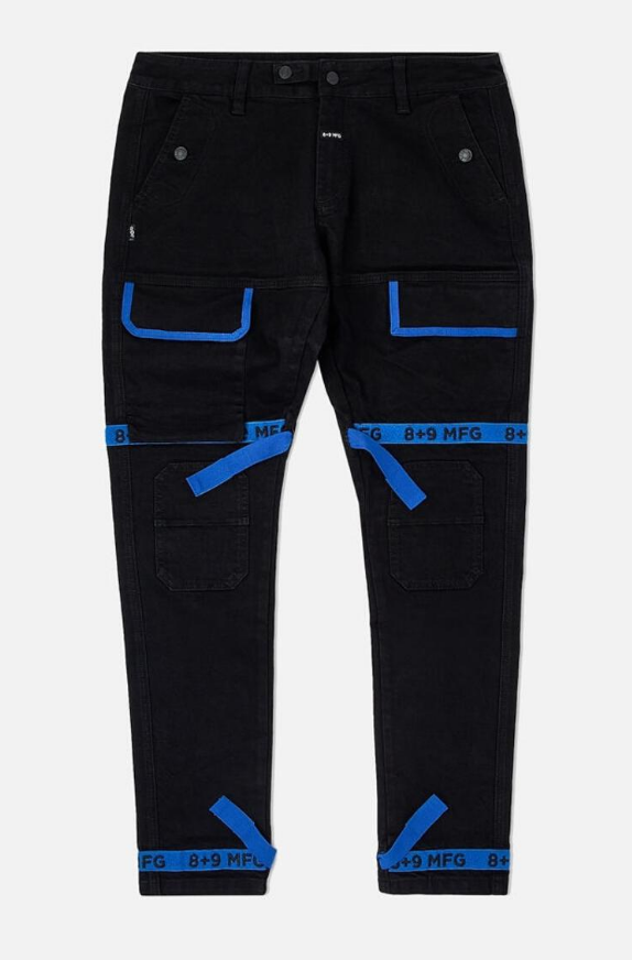 8 & 9 Clothing Strapped Up Utility Denim Jeans (Black/Royal Blue)