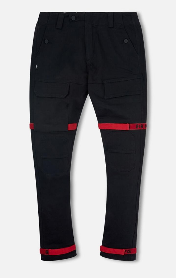 8 & 9 Clothing Strapped Up Utility Pants Mid Denim (Black/Red/Black)