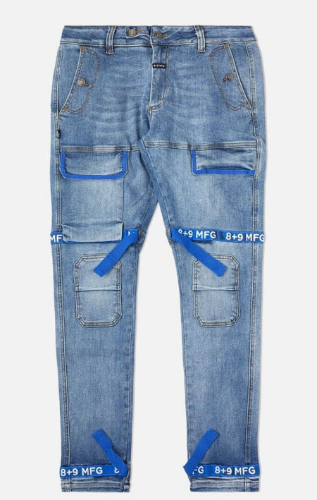8 & 9 Clothing Strapped Up Utility Pants Mid Washed Royal Straps