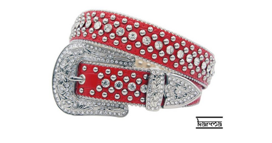 Karma Belts Rhinestone Red With Silver Stones