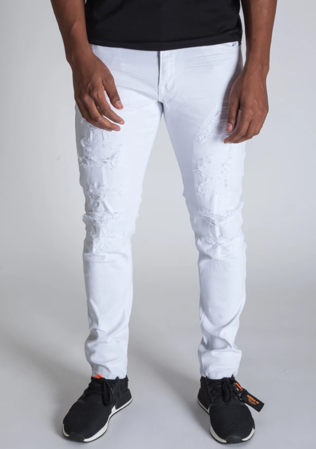 KDNK Patched And Distressed Skinny Pants White