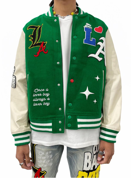 Lifted Anchors State Chenille Varsity Jacket Green