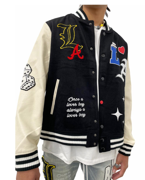 Lifted Anchors State Chenille Varsity Jacket Black