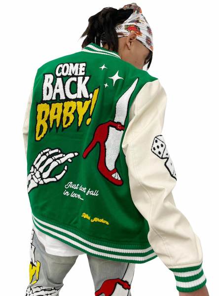 Lifted Anchors State Chenille Varsity Jacket Green