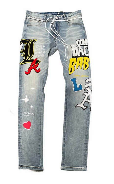 Lifted Anchors Boulevard Puff Print Denim Blue Wash
