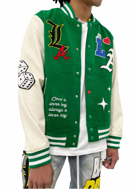 Lifted Anchors State Chenille Varsity Jacket Green