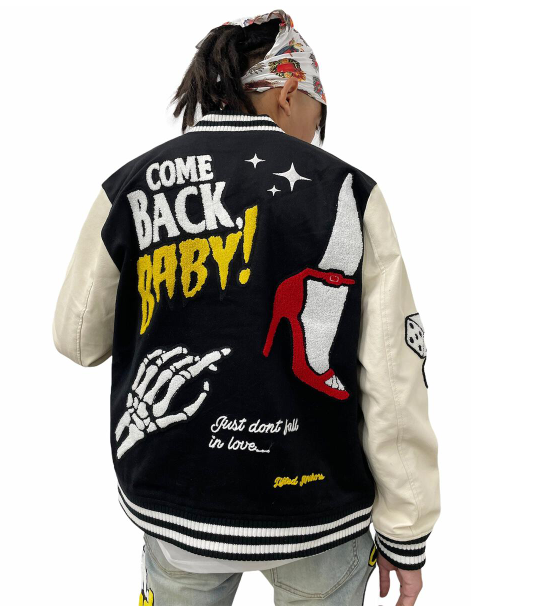 Lifted Anchors State Chenille Varsity Jacket Black