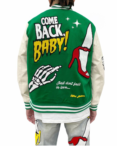 Lifted Anchors State Chenille Varsity Jacket Green