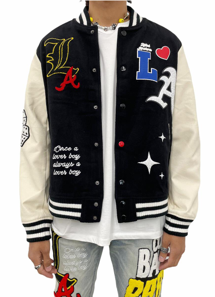 Lifted Anchors State Chenille Varsity Jacket Black