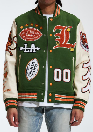 Lifted Anchors "Champion" Letterman Jacket Olive
