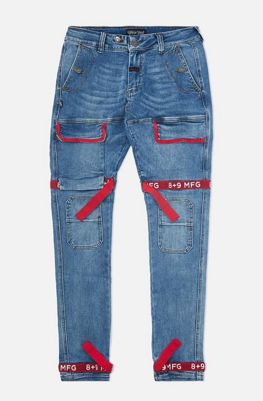 8 & 9 Clothing Strapped Up Utility Pants Mid Denim Red