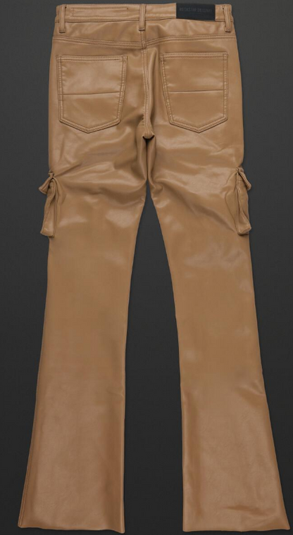 Rockstar Birch Tan Faux Leather Stacked Flare Jean