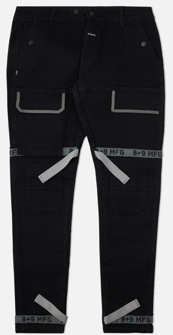 8 & 9 Clothing Jet Black Strapped Up Slim Jeans Grey Straps