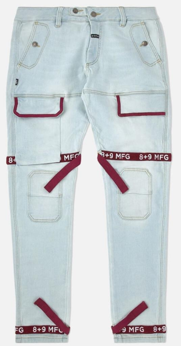 8 & 9 Clothing Strapped Up Light Washed Jeans Maroon Straps